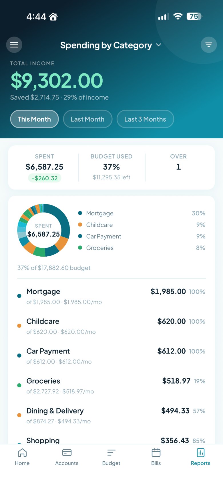 The Category Spending report, ranking every category by amount spent.
